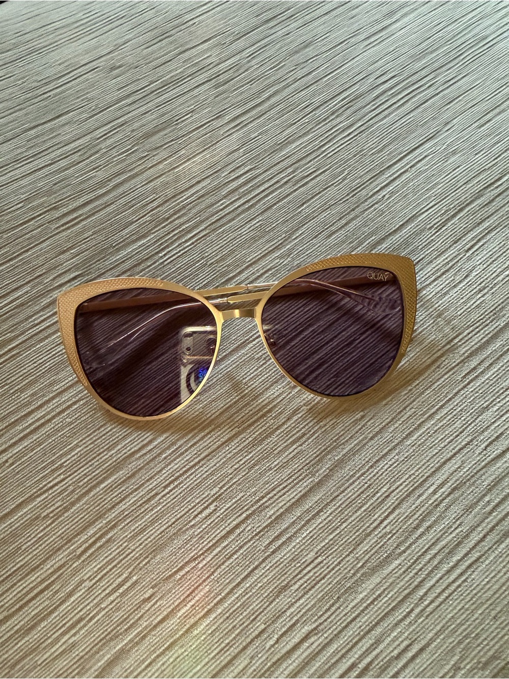 Quay Australia Gold Cat-Eye Sunglasses with Dark Brown Lenses